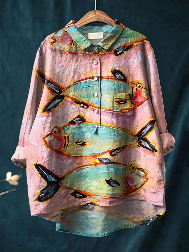 Blythe | Women's Vintage Fish Art Print Casual Shirt