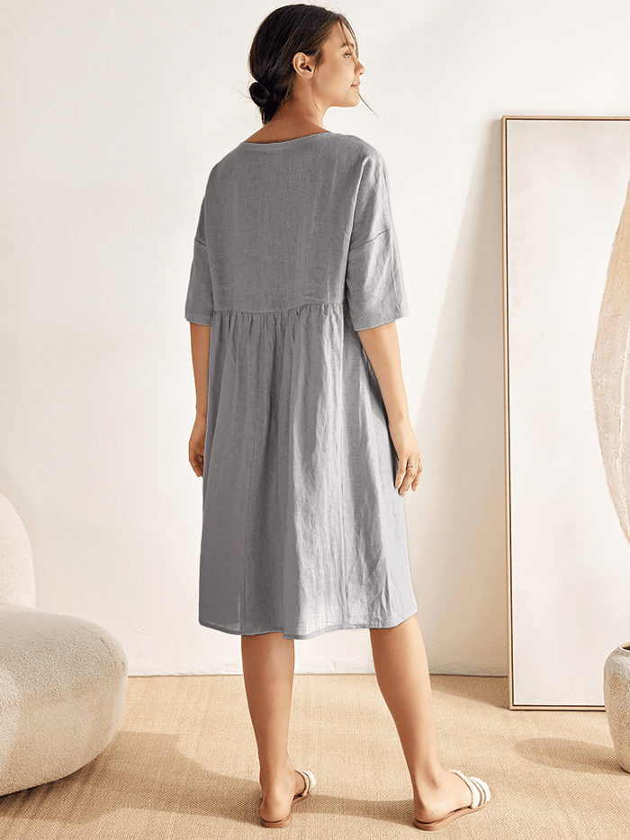 100% Linen A-Line Midi Dress VALENCIA