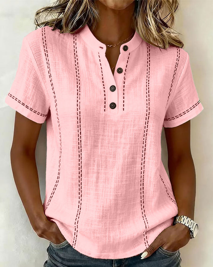Casual V-Neck Button T-Shirt