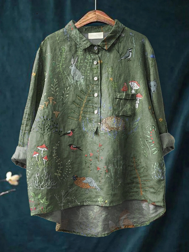 Averill | Woodland And Animals Repeat Pattern Printed Women's Casual Shirt