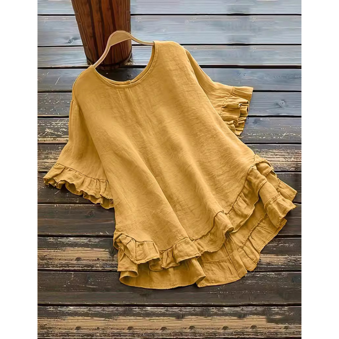 EVITA™ - Simple Plus Size Ruffle Hem Summer Blouse