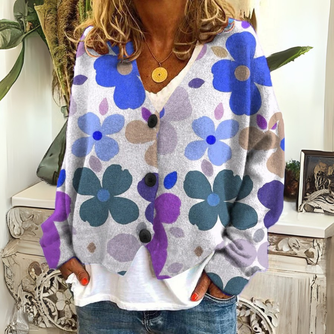 Aurore — Cardigan fleuri en maille douce