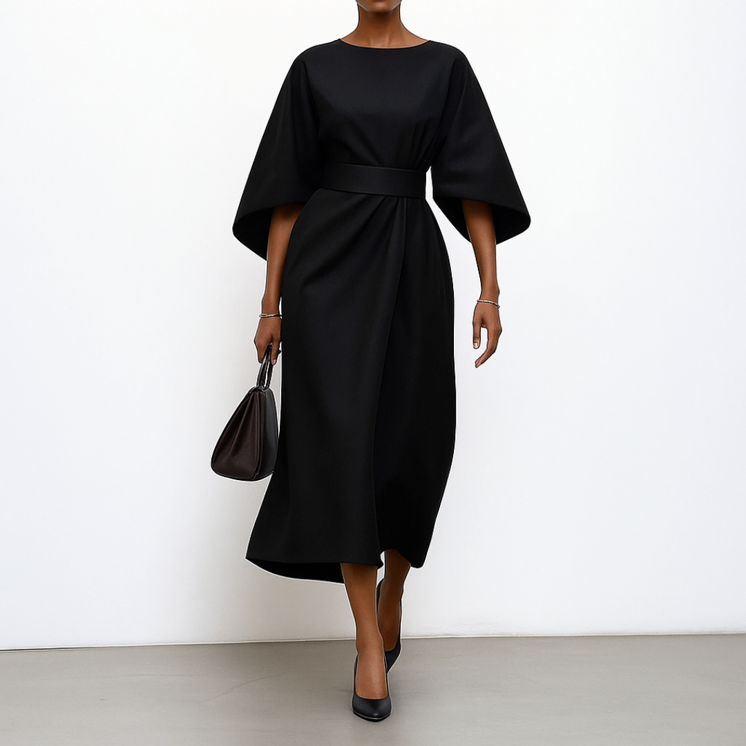 Eldra - Satin Feel Batwing Sleeve Maxi Dress