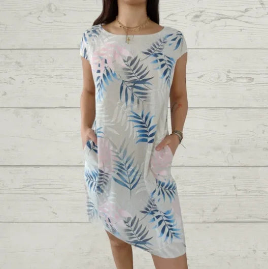 Women's Linen-Look Printed Summer Dress with Pockets