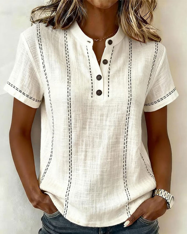 Casual V-Neck Button T-Shirt