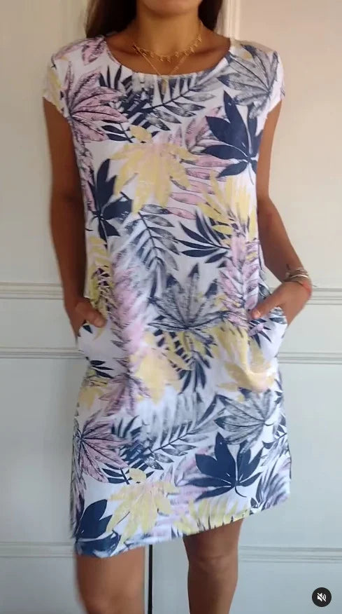 Women's Linen-Look Printed Summer Dress with Pockets