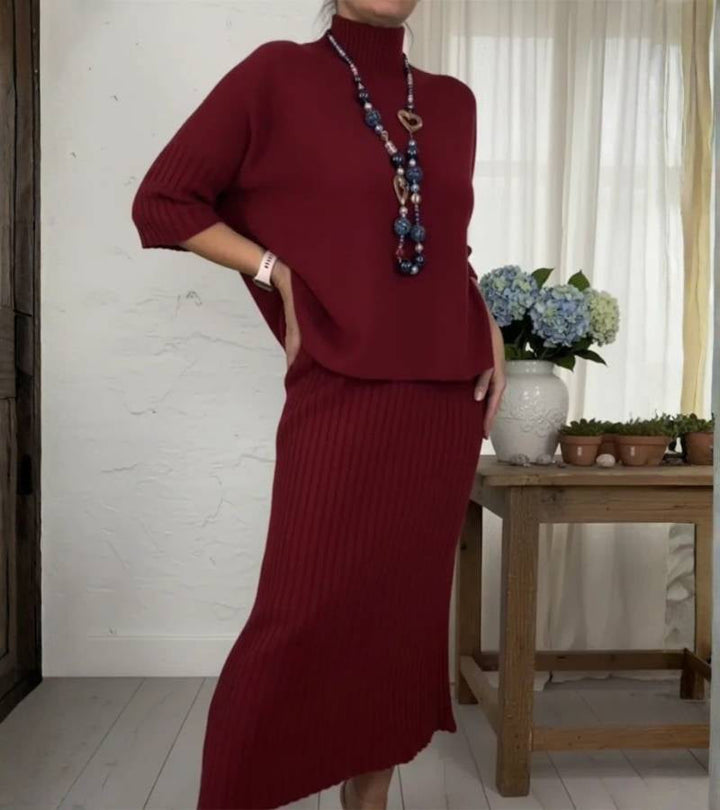 Debora | Knit set with ribbed midi skirt