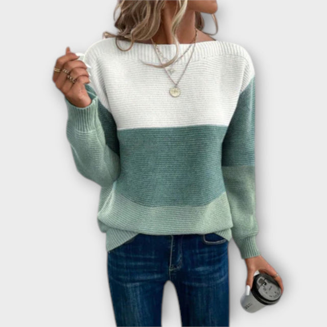 Clara - Elegant Three-Colour Patchwork Jumper