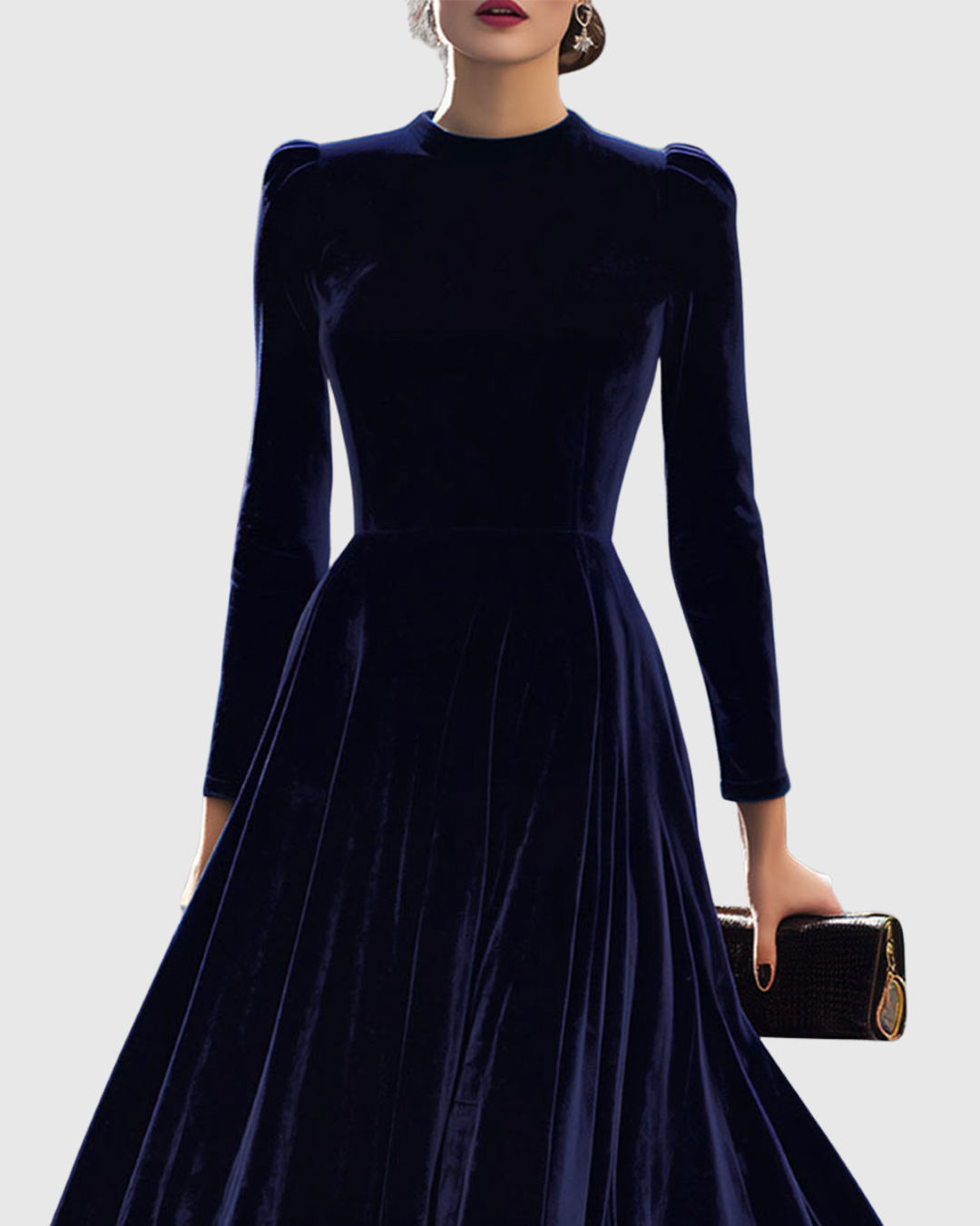 Sibella - Navy Long-Sleeve Midi Dress