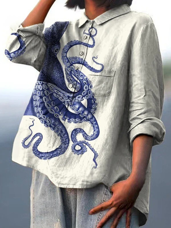 Elissa | Women's Deep Sea Octopus Tentacles Art Print Casual  Shirt