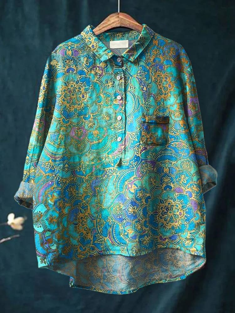 Women's Retro Art Print Casual Cotton Shirt