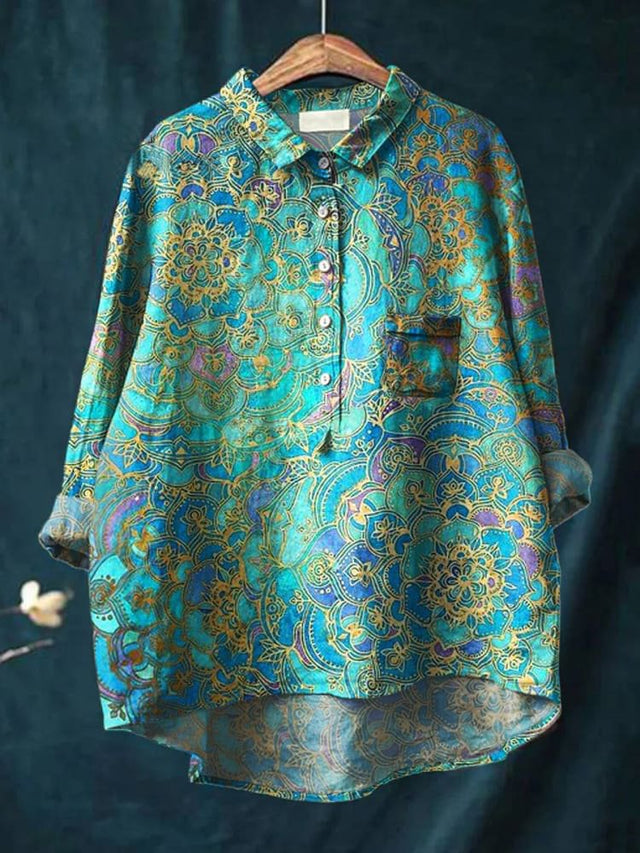 Women's Retro Art Print Casual Cotton Shirt