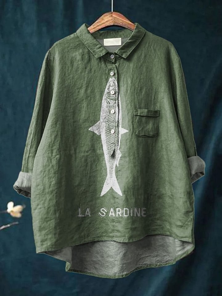Sardine Fish Graphic Printed Women's Casual Cotton Shirt