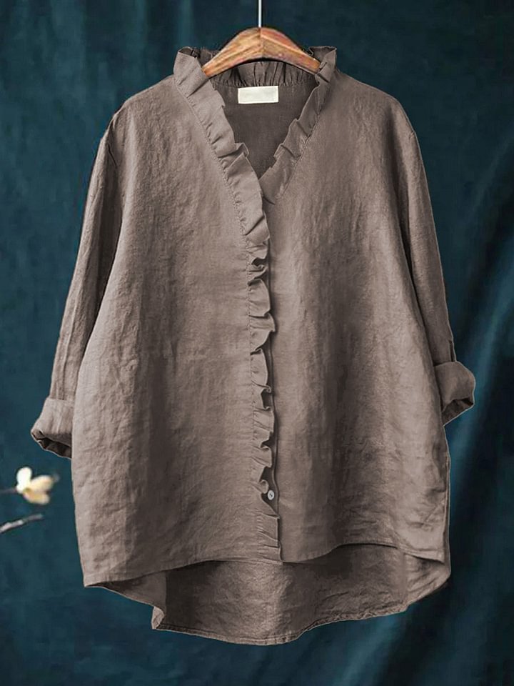 Women's Casual Cotton Ruffle Shirt