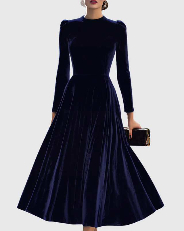 Sibella - Navy Long-Sleeve Midi Dress