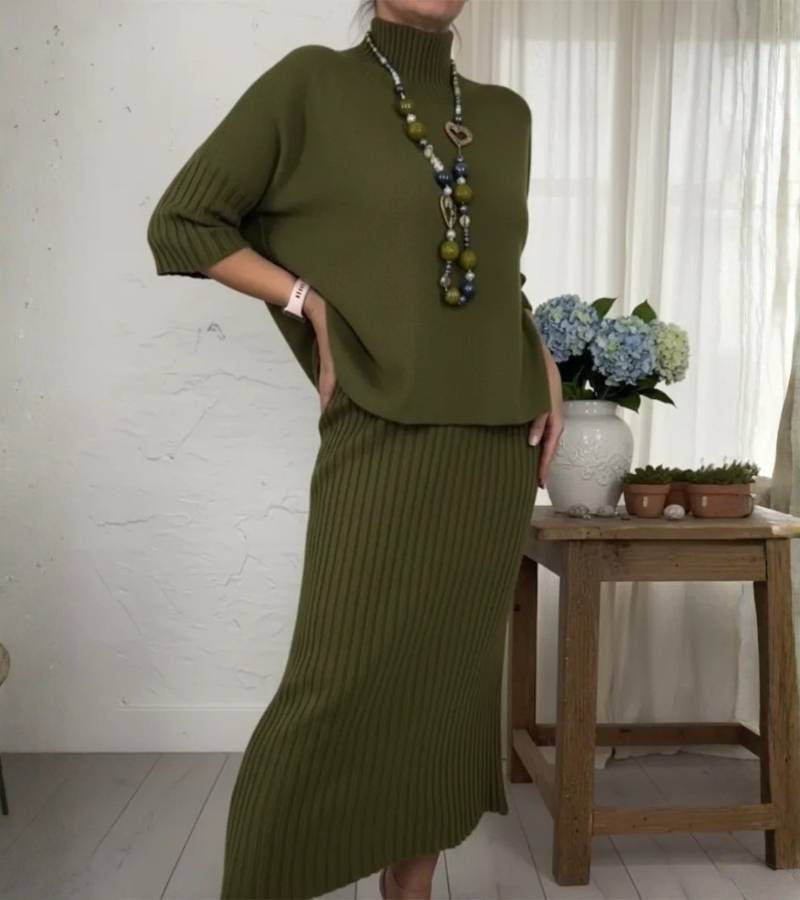 Debora | Knit set with ribbed midi skirt