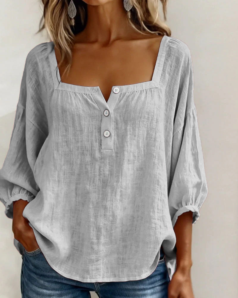 Square Neck Balloon Sleeve Shirt