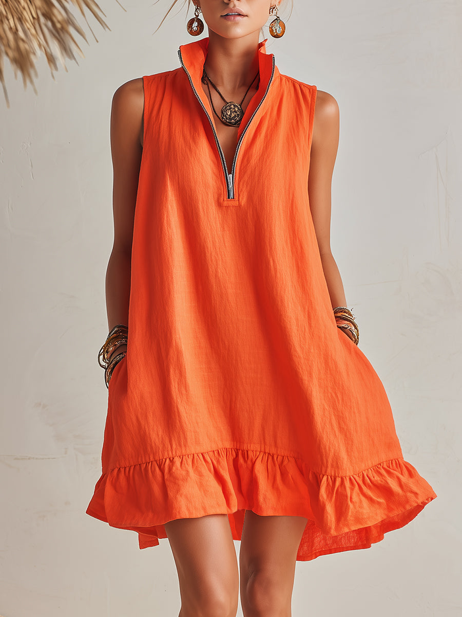 Linen-Look Mini Dress