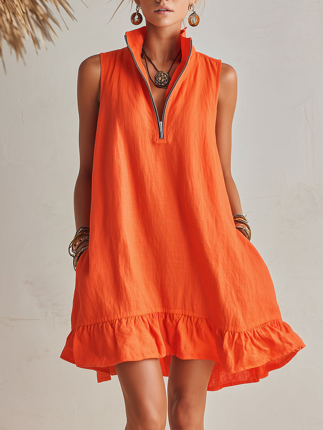 Linen-Look Mini Dress
