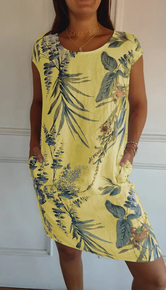 Women's Linen-Look Printed Summer Dress with Pockets