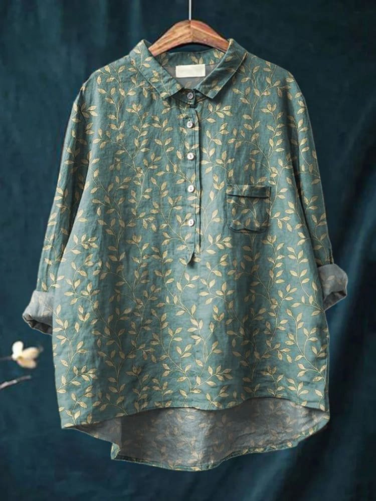 Women's Vintage Floral Art Print Casual Cotton Shirt