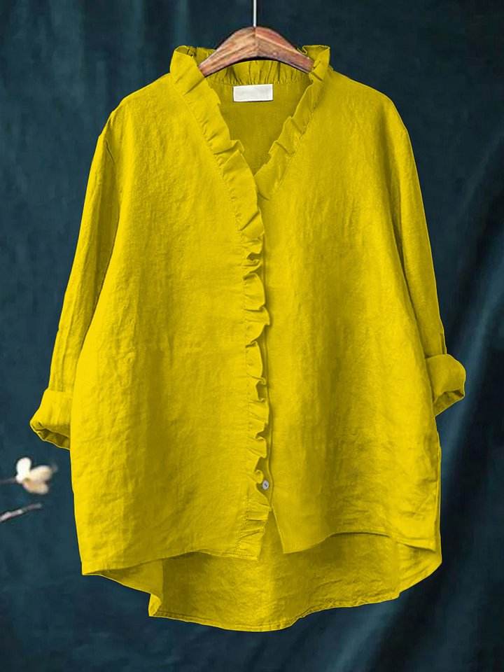 Women's Casual Cotton Ruffle Shirt