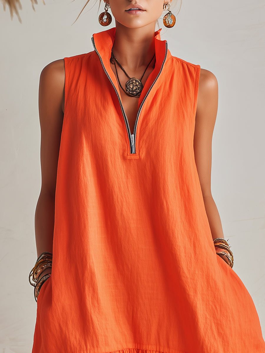 Linen-Look Mini Dress
