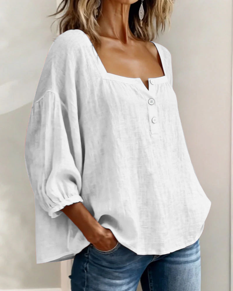 Square Neck Balloon Sleeve Shirt