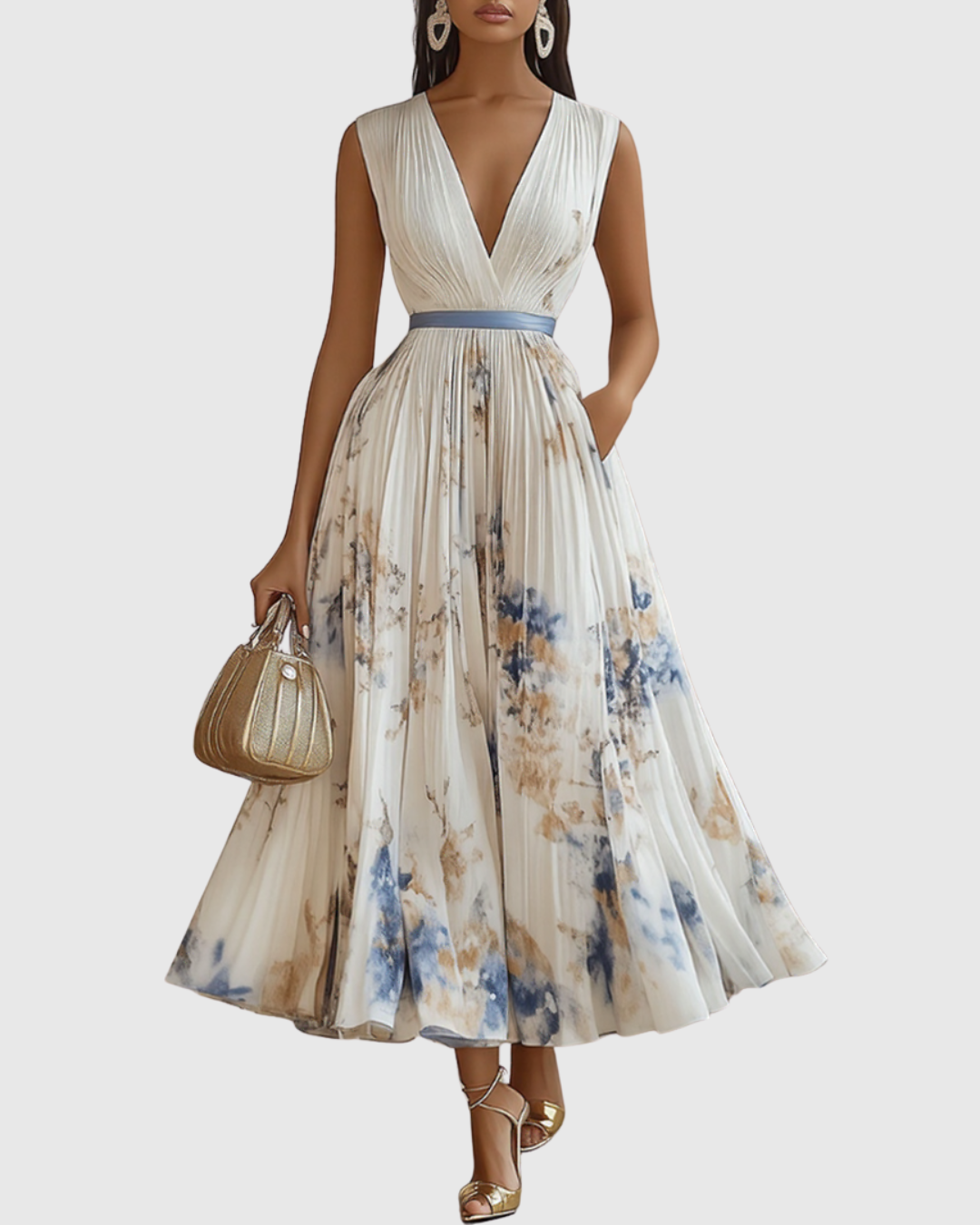 Rowella - Elegant Pleated Maxi Dress