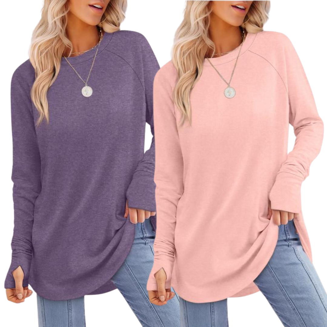 ZARITA™ - Cozy Long Sleeve Tunic Shirt with Thumb Hole