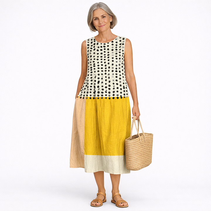 Leah | Polka Colorblock Midi Dress