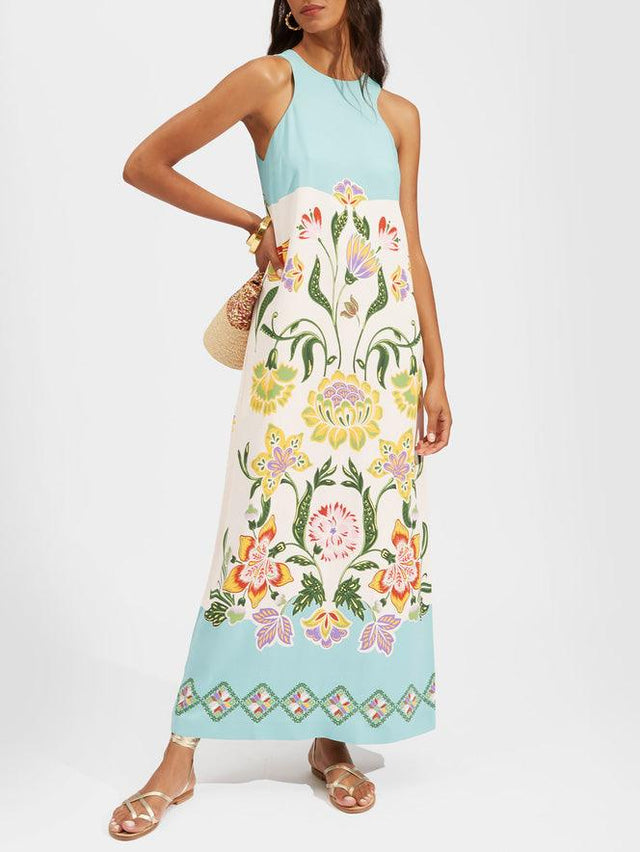 Ava | Resort Sunshine Floral Print Sleeveless Midi Dress