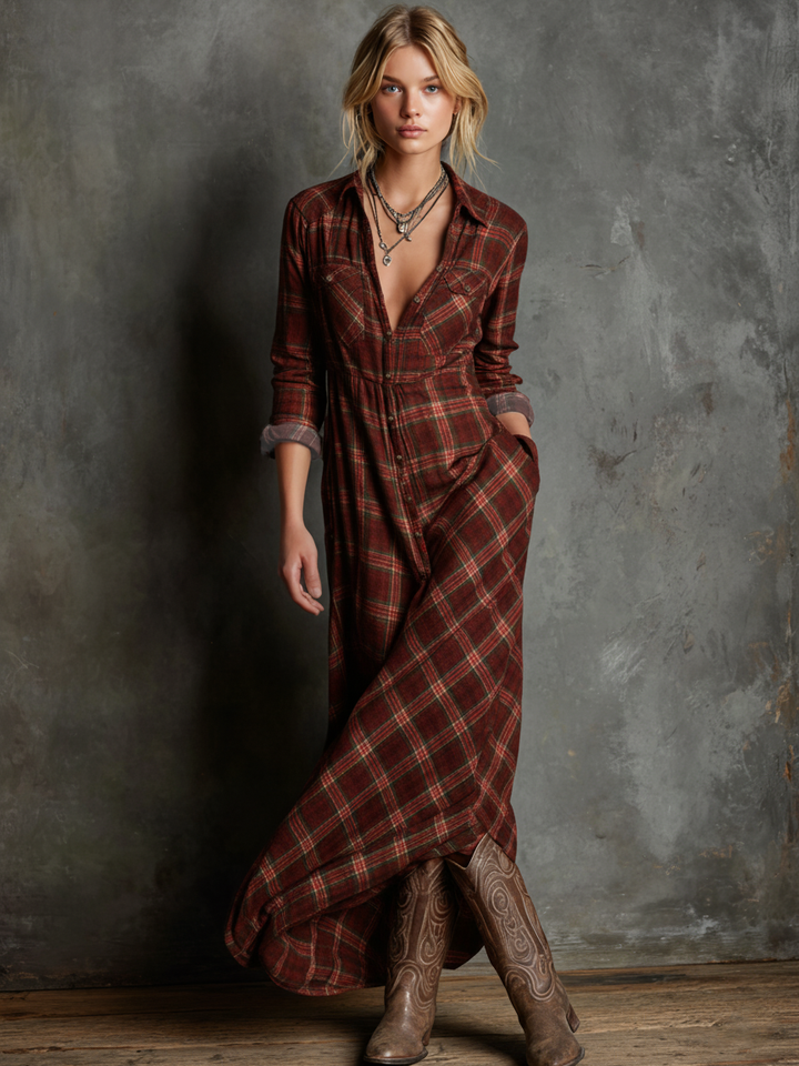 plaid shirt dress long Red & Navy | Women's Dresses Not lined Material composition Ailene | Classic Green Plaid