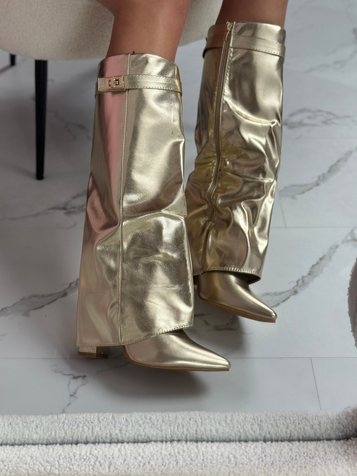 SERAPHINA™ - Gold Vegan Leather Boots