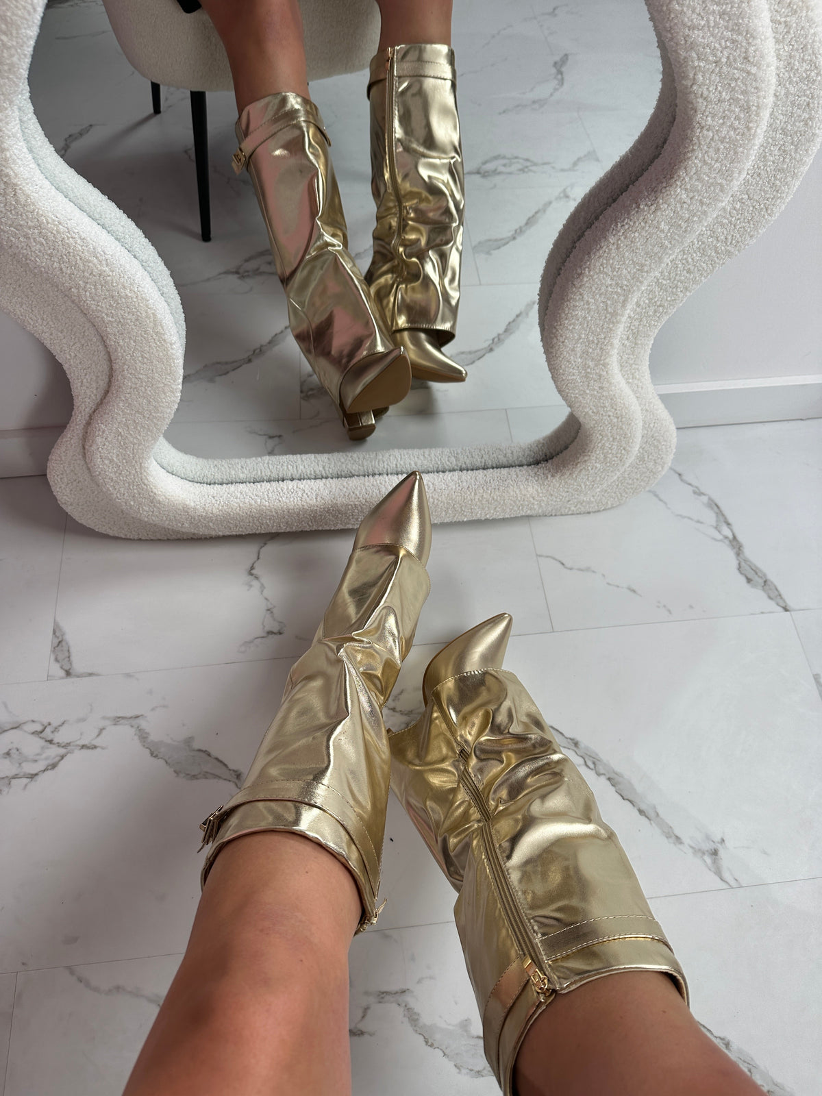 SERAPHINA™ - Gold Vegan Leather Boots