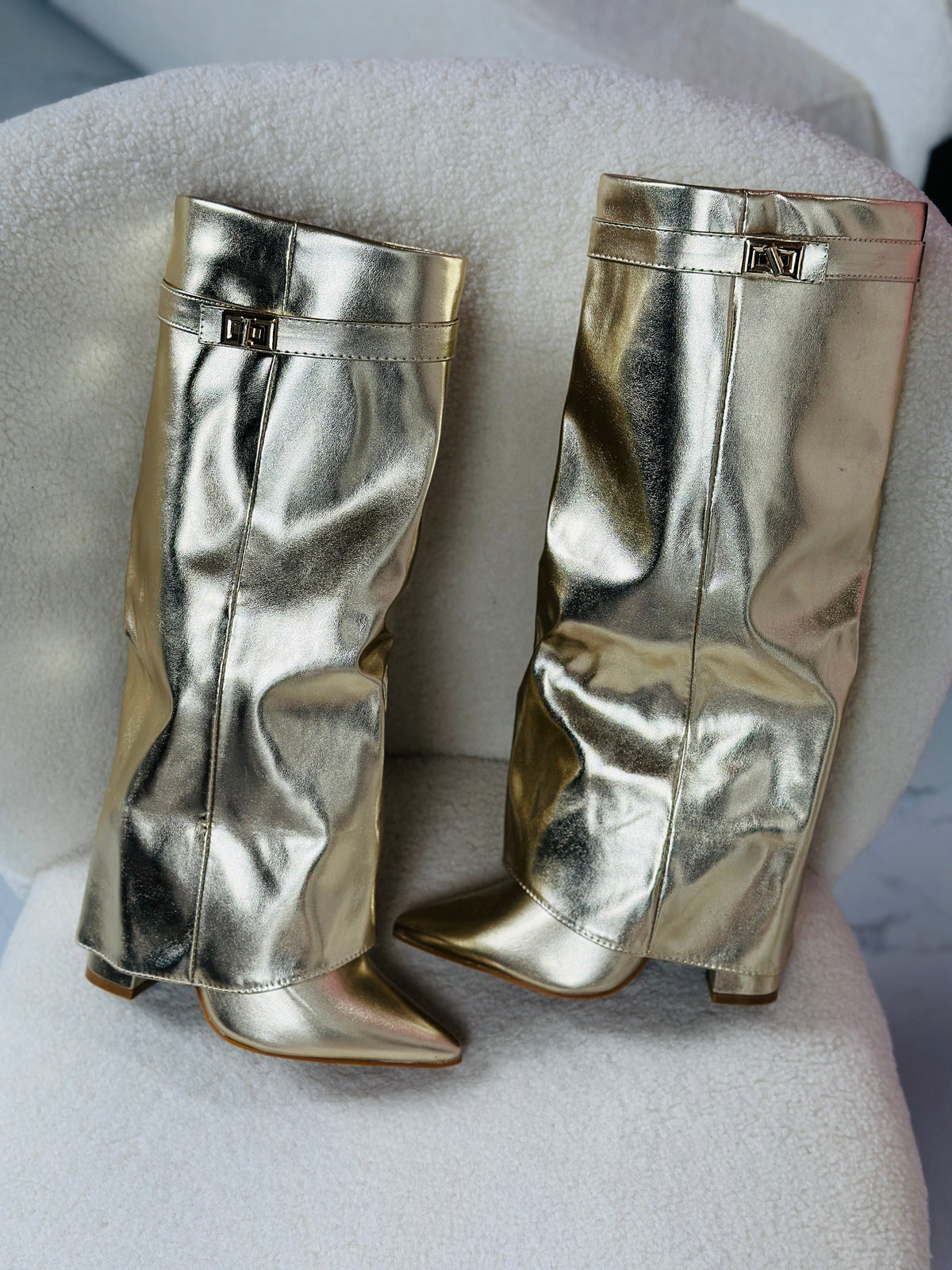 SERAPHINA™ - Gold Vegan Leather Boots