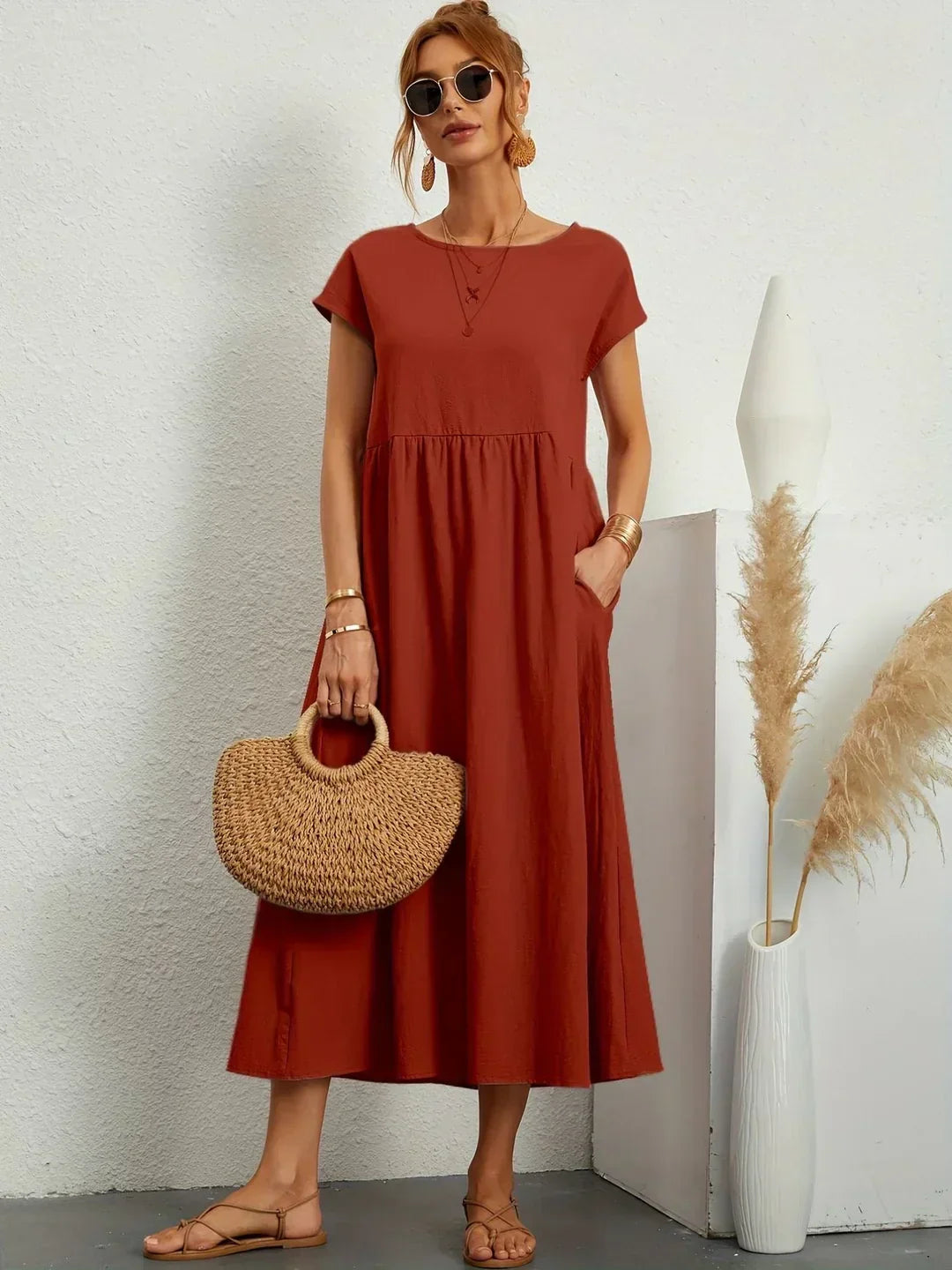 Gabrielle — Robe midi fluide élégance intemporelle