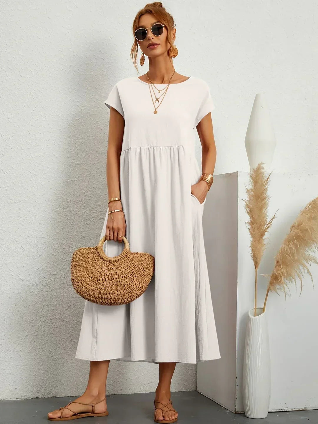 Gabrielle — Robe midi fluide élégance intemporelle