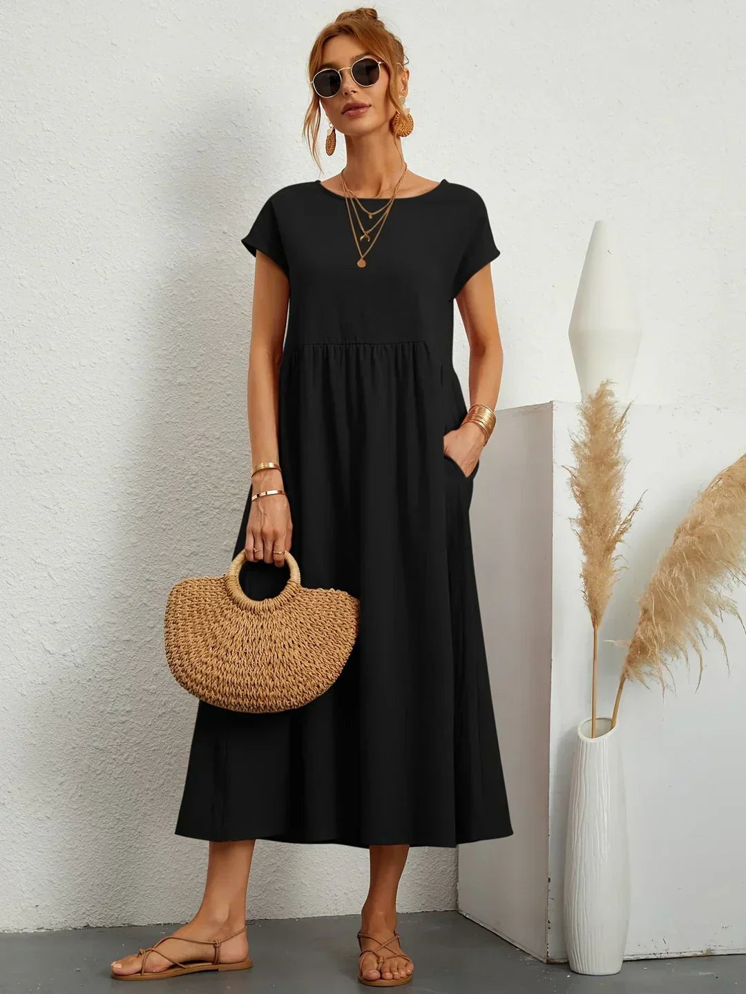 Gabrielle — Robe midi fluide élégance intemporelle