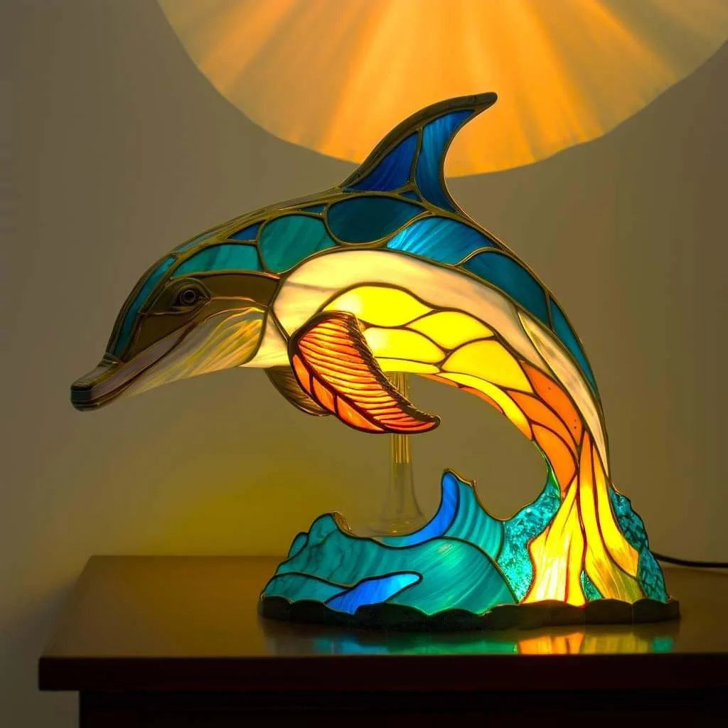Marin – Lampe dauphin magique en verre coloré
