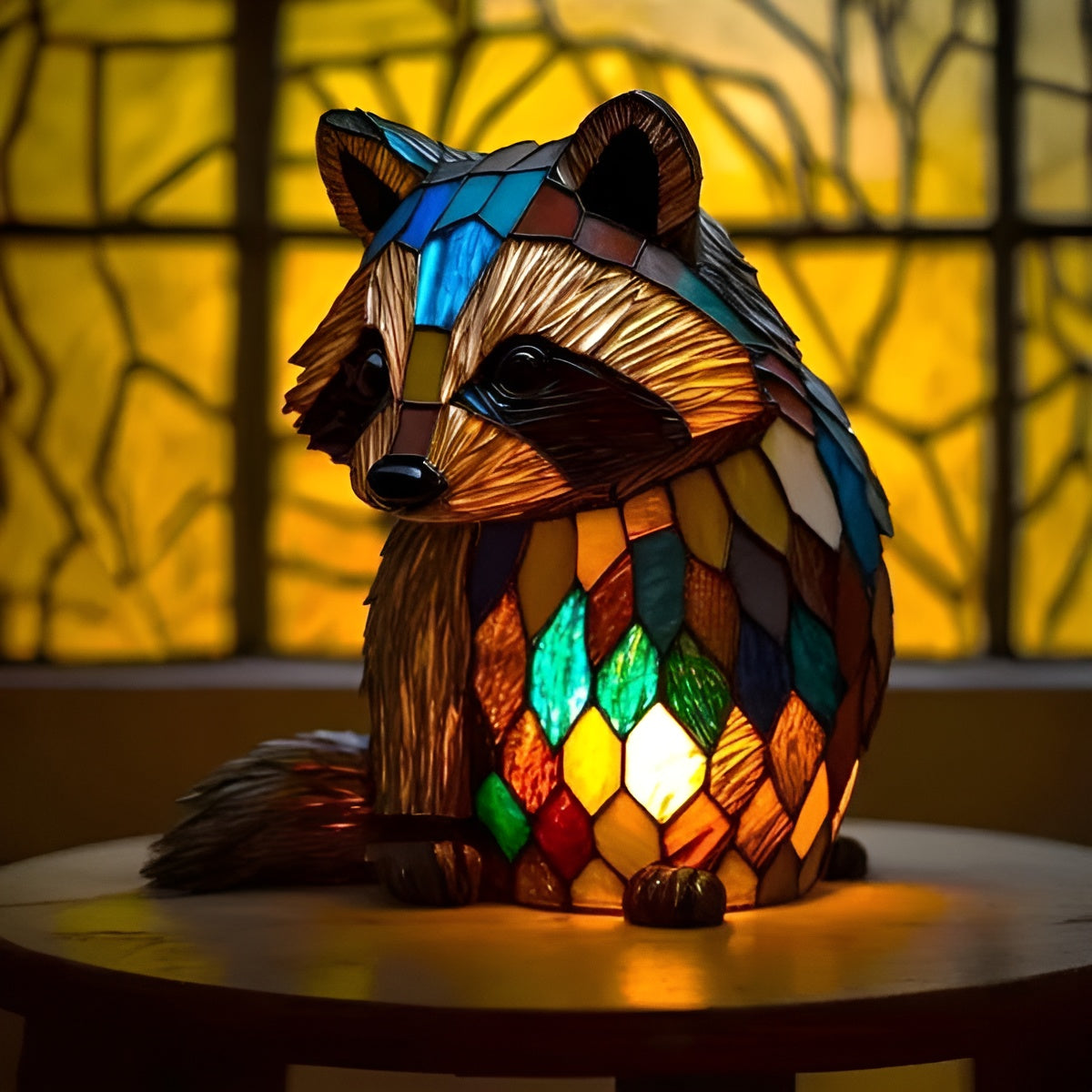 Grisou – Lampe raton laveur magique en verre coloré