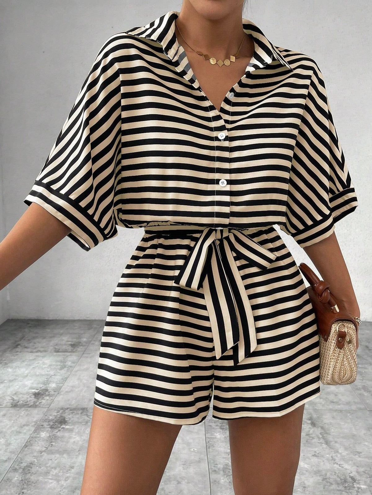 CANDIDA™ – Casual Striped Tie-Front Summer Romper