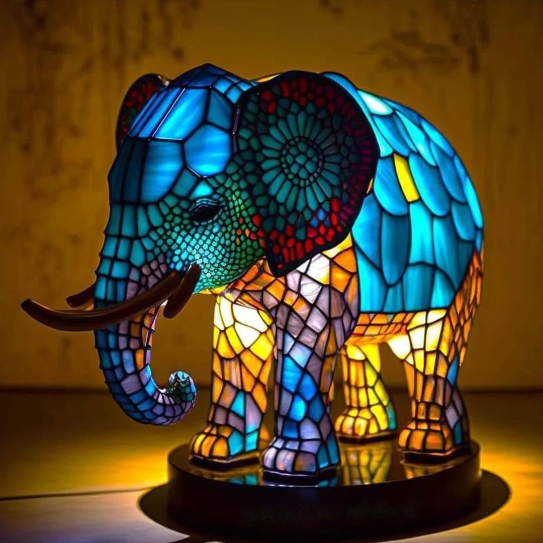 Nounours – Lampe éléphant magique en verre coloré