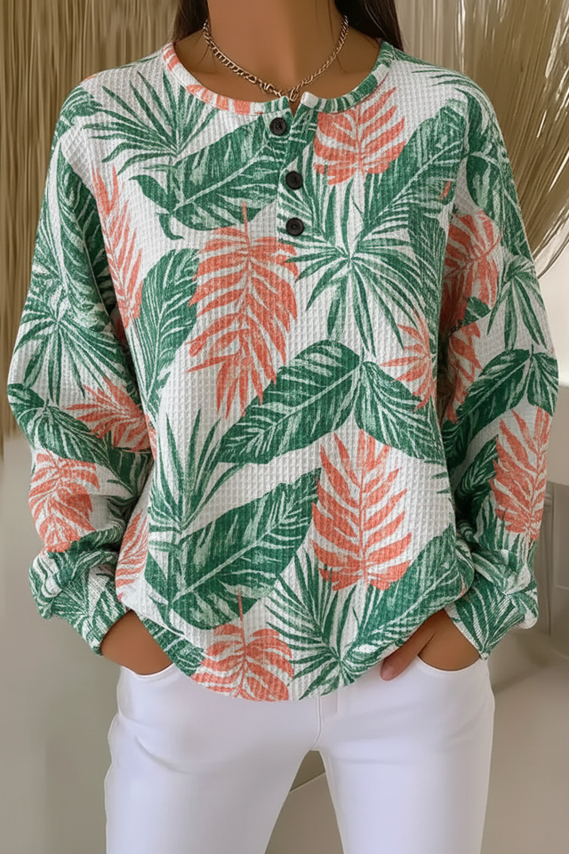 Women's Gradient Pattern Art Print Casual Waffle Sweatshirt