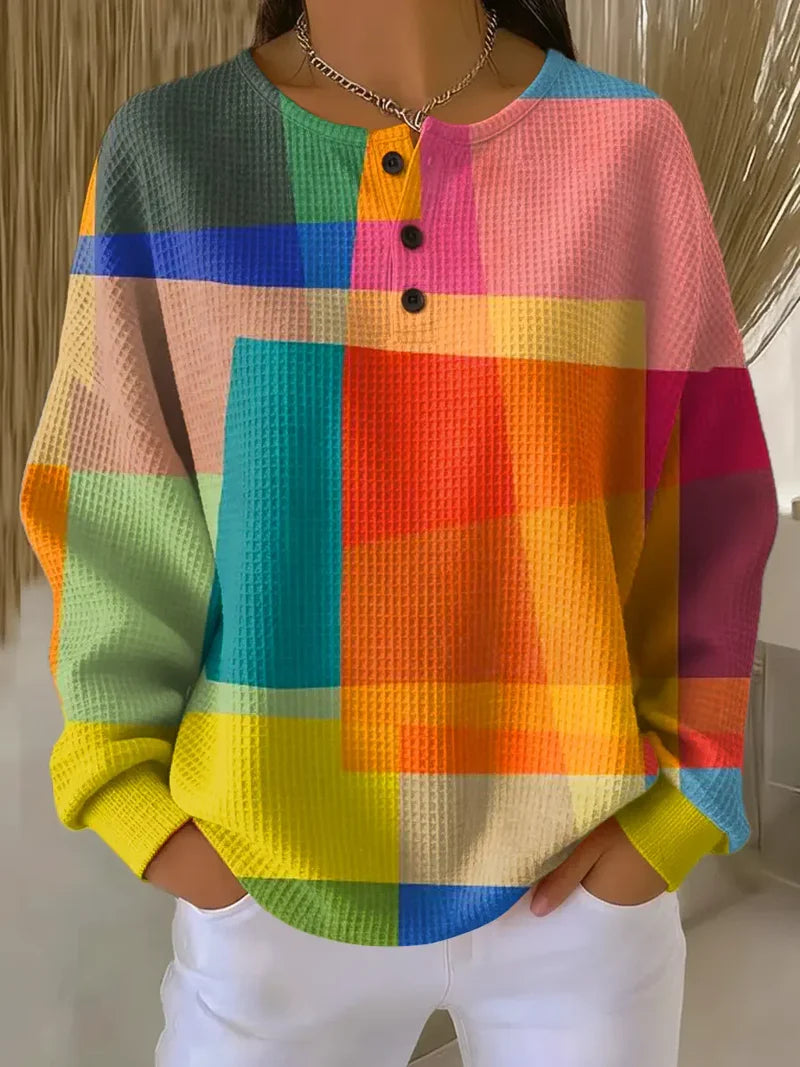 Women's Geometric Pattern Art Print Casual Waffle Sweatshirt