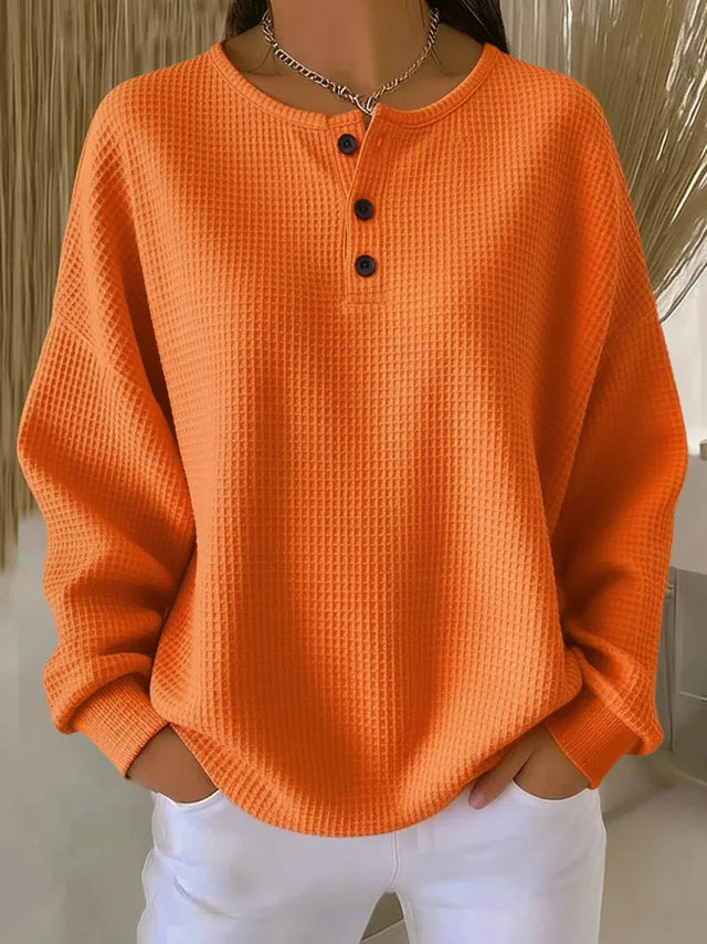 Casual Waffle Henry Collar Sweatshirt