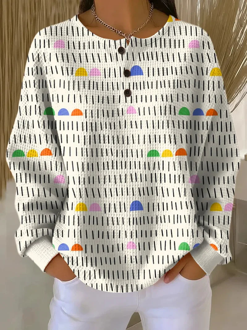 Women's Abstract Pattern Art Print Casual Waffle Sweatshirt