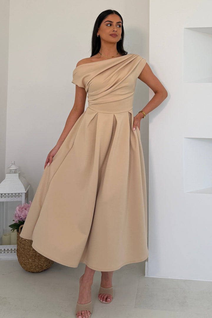 Betty Asymmetric Midi Dress Cream