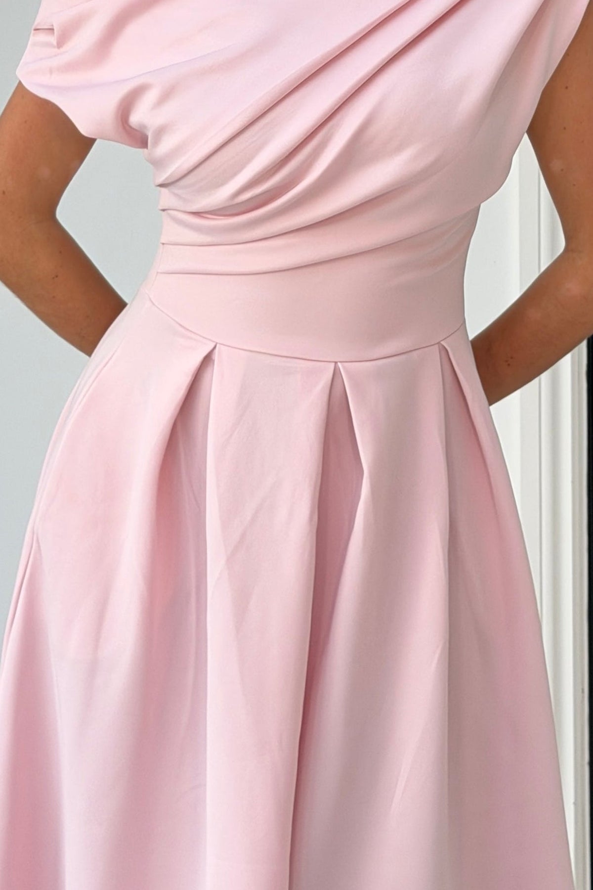 Betty Asymmetric Neckline Skater Midi Pink