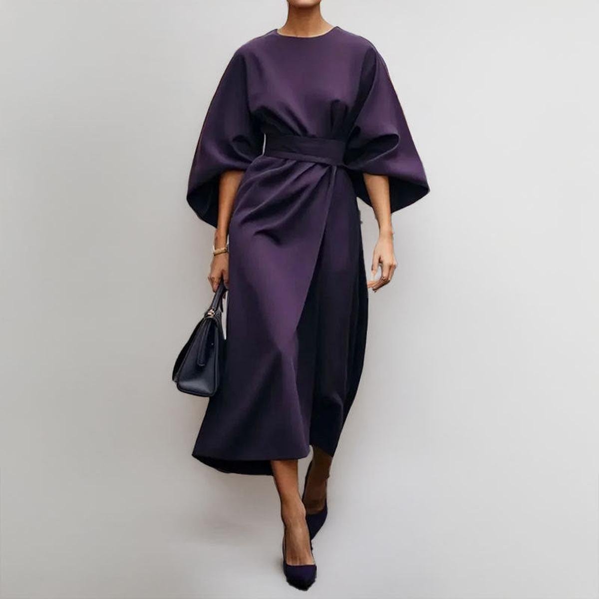 Eldra - Satin Feel Batwing Sleeve Maxi Dress
